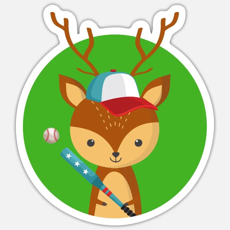 Hirsche und Baseball - Sticker Größe S (10 x 10 cm) - Mattweiß