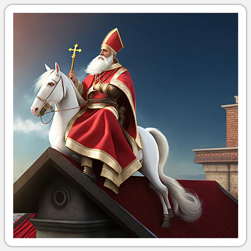 Dream about sinterklaas (saint Nicolas) - Sticker size S (10 x 10 cm) - white matte