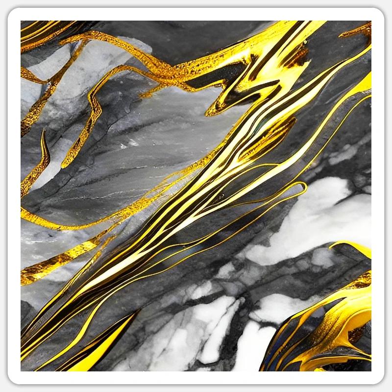 Marbre Texture Or Noir - Sticker taille S (10 x 10 cm) - blanc mat
