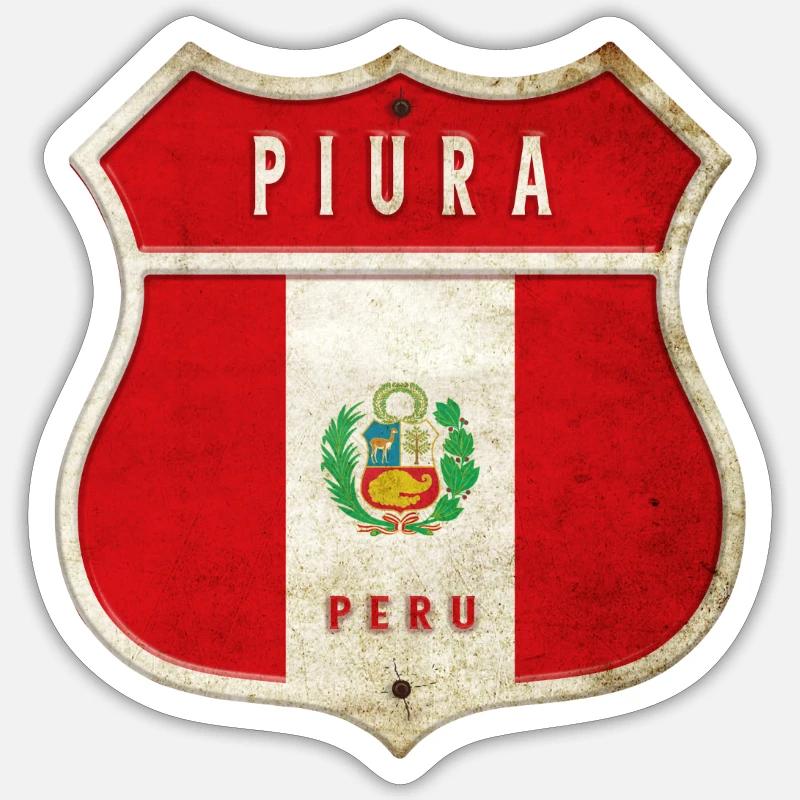 Drapeaux de Piura Pérou - Sticker taille S (10 x 10 cm) - blanc mat