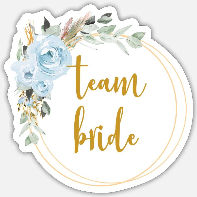 Team Bride! Eucalyptus Blue Rose Boho Wreath Sticker size S (10 x 10 cm)