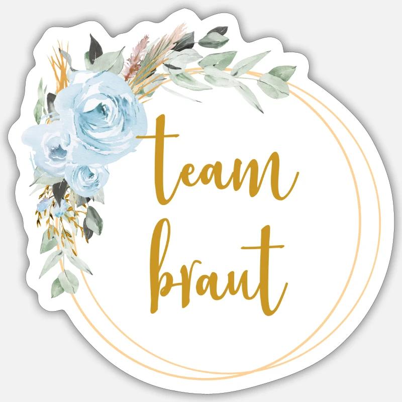 Team Braut! Eukalyptus Blauer Rosen Boho Kranz - Sticker Größe S (10 x 10 cm) - Mattweiß