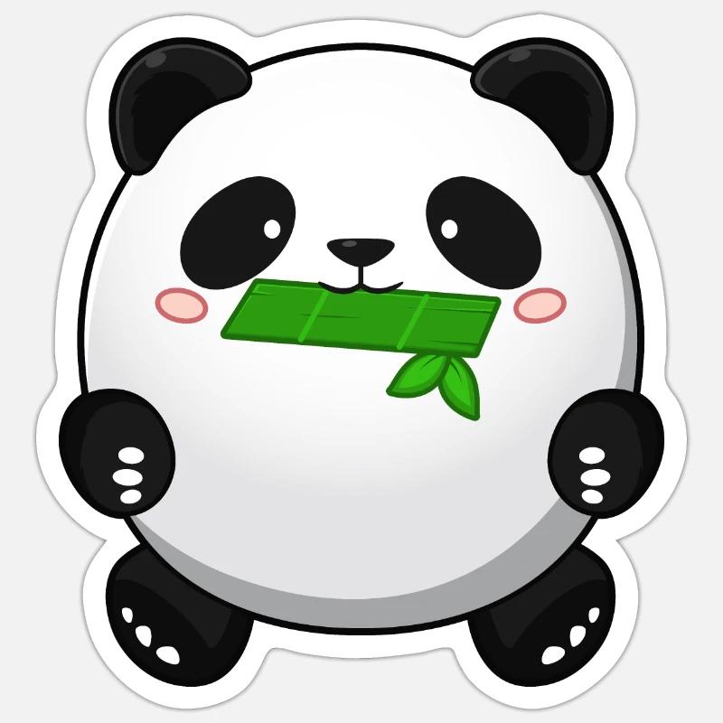 Fat Panda with Bamboo - Panda Cute Kawaii Bear - Sticker taille S (10 x 10 cm) - blanc mat