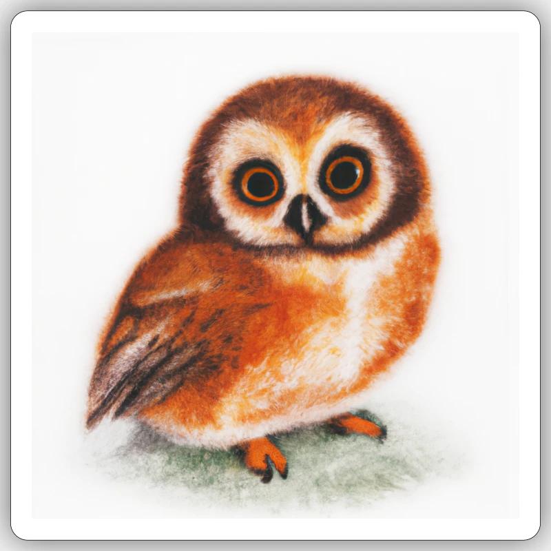 Aquarelle de hibou mignon - Sticker taille S (10 x 10 cm) - blanc mat