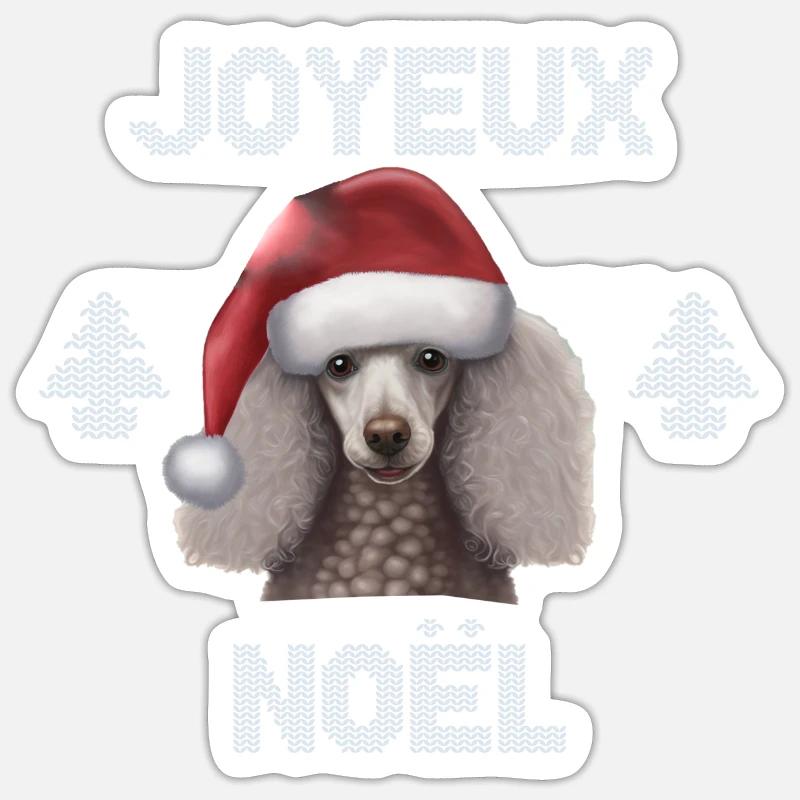 caniche joyeux noel chien pull noël Sticker taille S (10 x 10 cm)