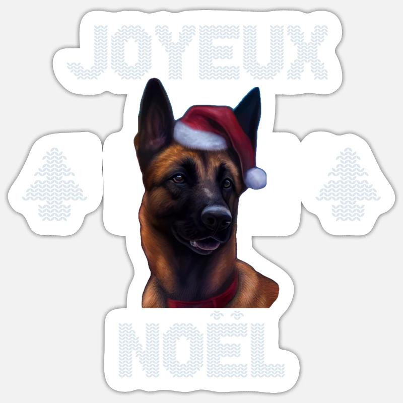 malinois joyeux noel chien pull noël Sticker taille S (10 x 10 cm)
