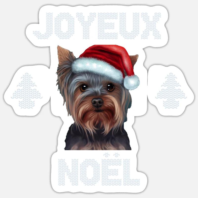 yorkshire joyeux noel pull noël chien Sticker taille S (10 x 10 cm)