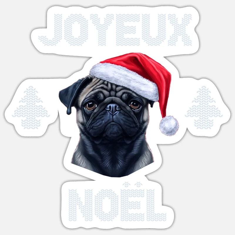 carlin chien joyeux noel pull noël pug Sticker taille S (10 x 10 cm)