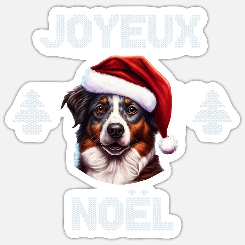 berger australien joyeux noel pull noël chien Sticker taille S (10 x 10 cm)