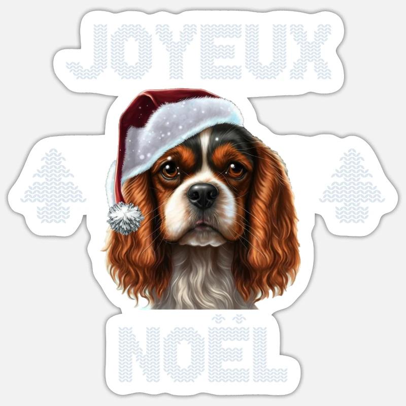 cavalier king charles joyeux noel pull noël chien Sticker taille S (10 x 10 cm)
