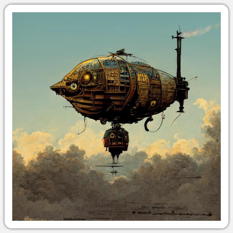 Dirigeable Steampunk - Sticker taille S (10 x 10 cm) - blanc mat