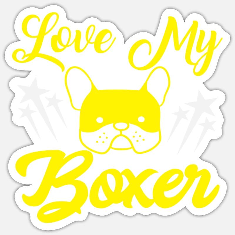 J’adore mon boxer - Sticker taille S (10 x 10 cm) - blanc mat