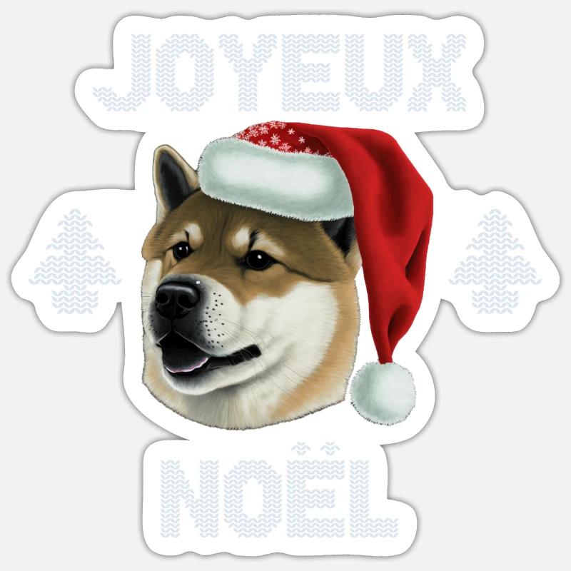 akita inu joyeux noel pull noël chien - Sticker taille S (10 x 10 cm) - blanc mat