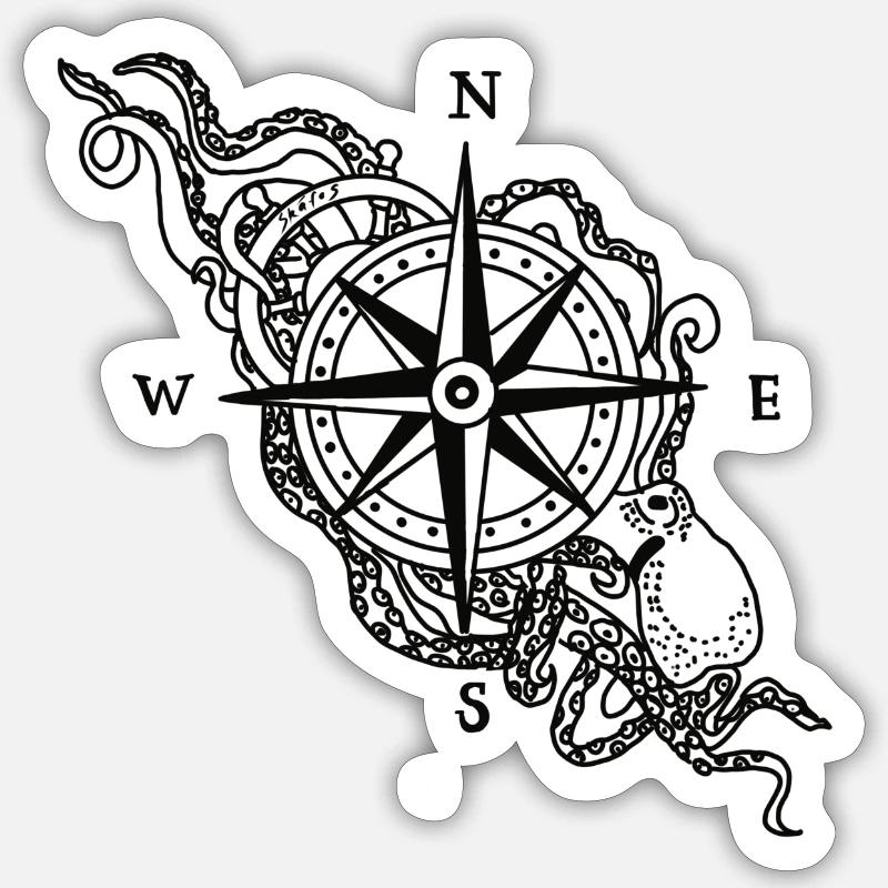 Compass Octopus - Sticker size S (10 x 10 cm) - white matte