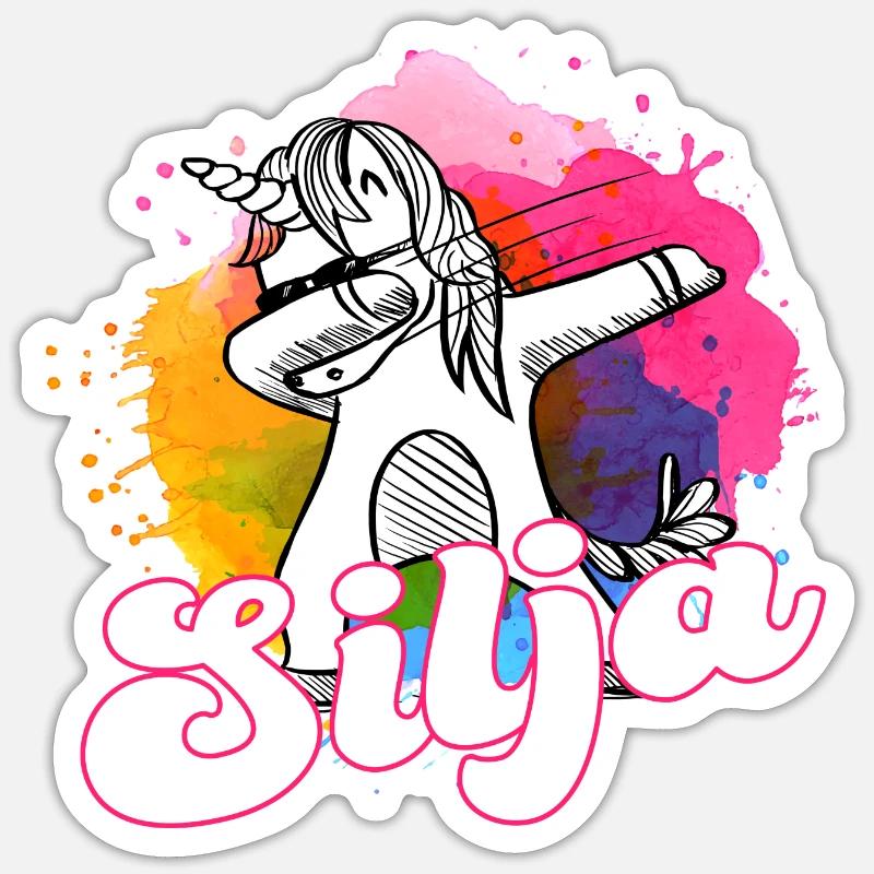 SILJA - Schöner Name mit dabbing Einhorn - Sticker Größe S (10 x 10 cm) - Mattweiß
