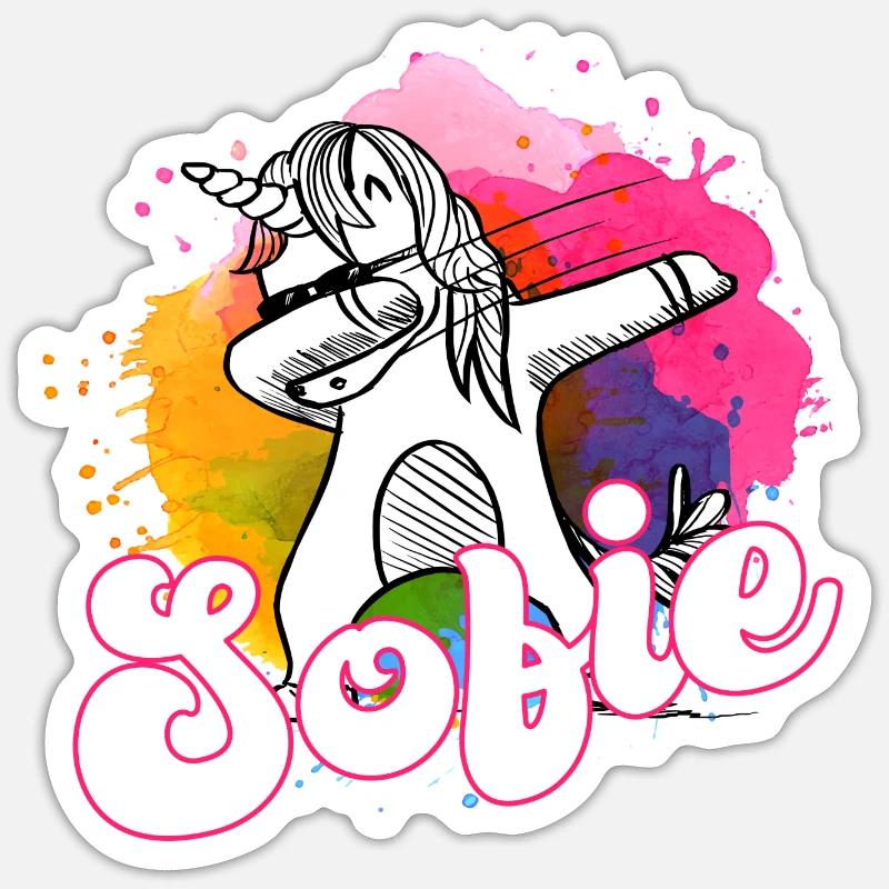 SOFIE - Schöner Name mit dabbing Einhorn - Sticker Größe S (10 x 10 cm) - Mattweiß
