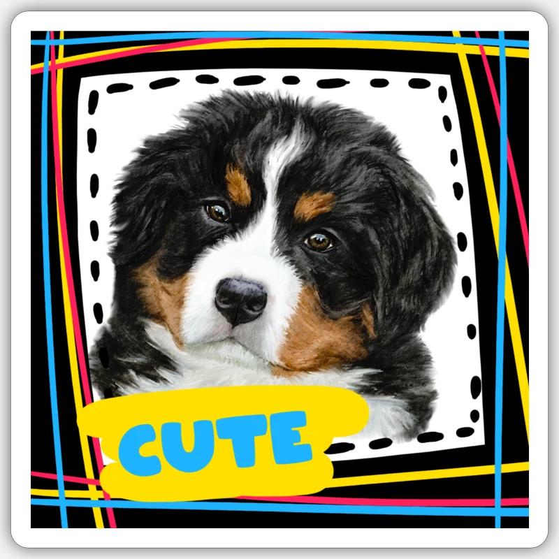 Chiot Bouvier Bernois - Sticker taille S (10 x 10 cm) - blanc mat