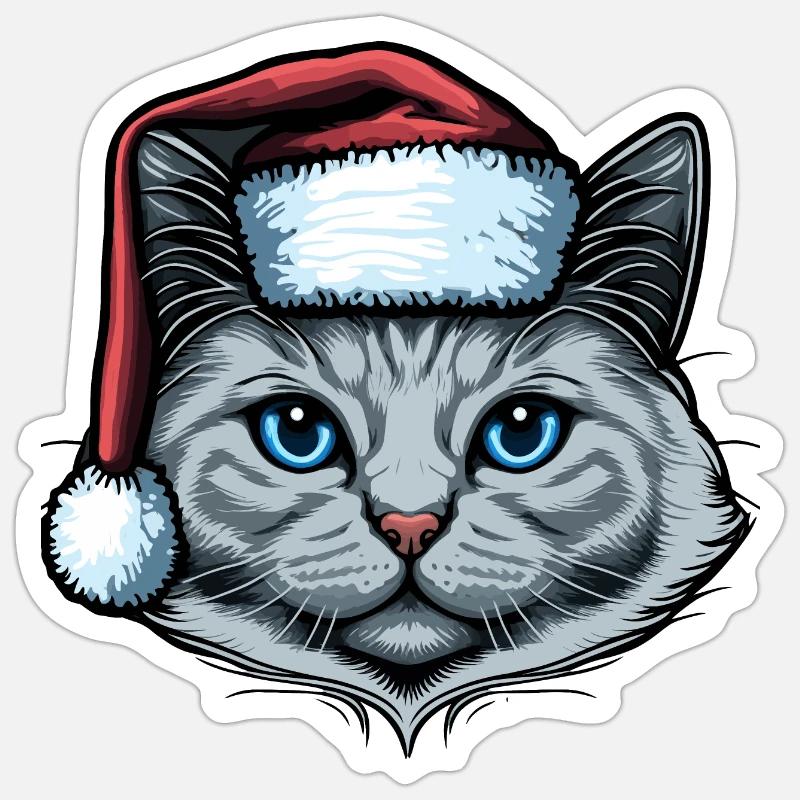 Wunderschöne Katze mit Weihnachtshut - Sticker Größe S (10 x 10 cm) - Mattweiß