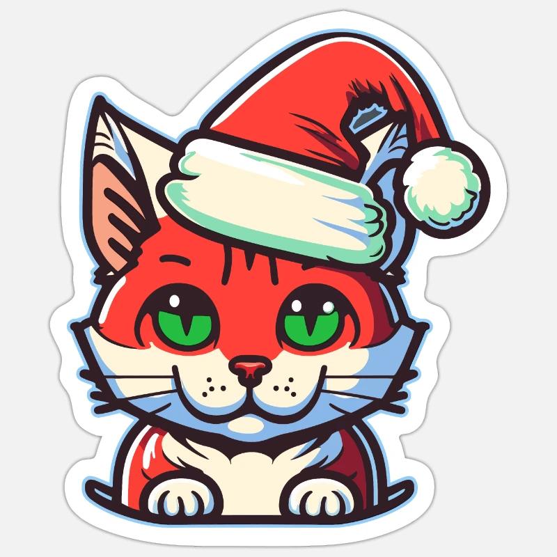 Wunderschönes Weihnachtskatzendesign, ein ausgezeichneter Weihnachtsmann Sticker Größe S (10 x 10 cm)