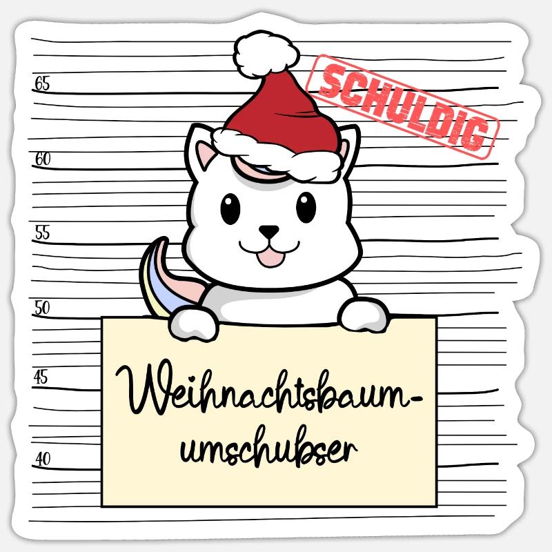 Weihnachtsbaum Umschubser Einhorn Katze - Sticker Größe S (10 x 10 cm) - Mattweiß