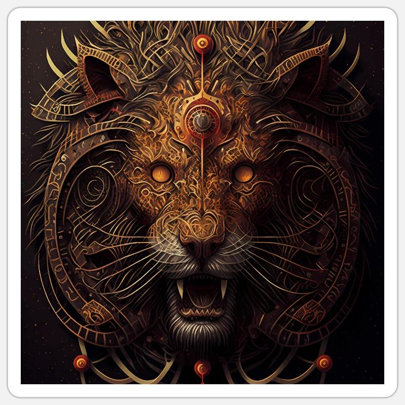 Dark Fantasy Lion Version 4 - Sticker taille S (10 x 10 cm) - blanc mat