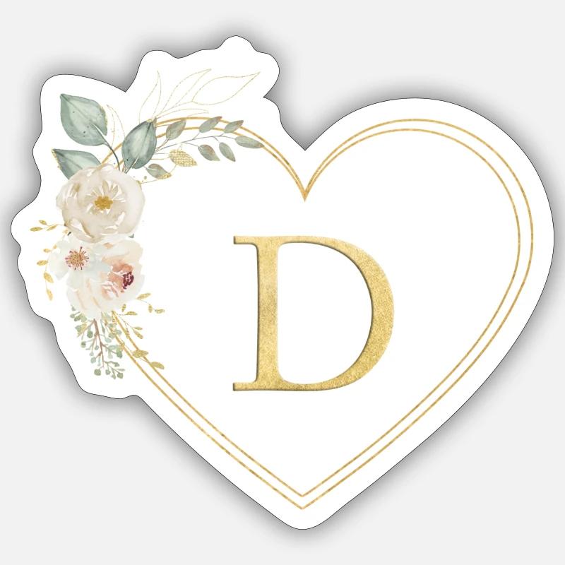 Personalisierbares Herzchen Monogramm D - Sticker Größe S (10 x 10 cm) - Mattweiß