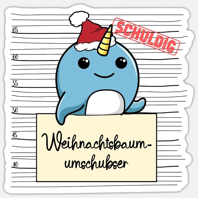 Weihnachtsbaum Umschubser Narwal - Sticker Größe S (10 x 10 cm) - Mattweiß