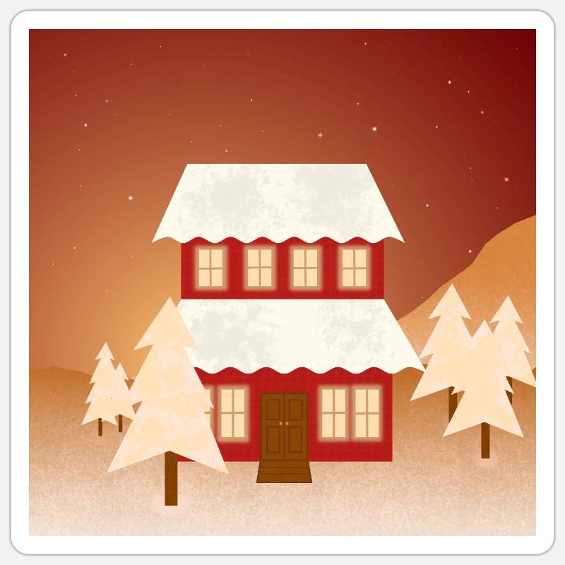 Paysage de Noël - Sticker taille S (10 x 10 cm) - blanc mat