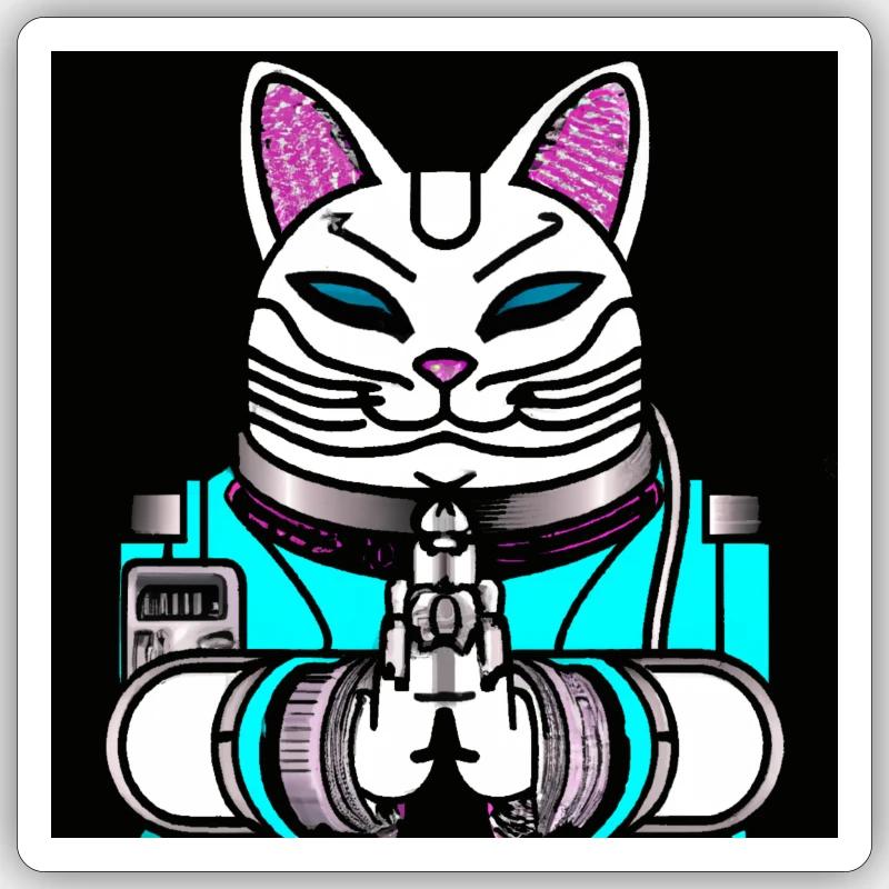 Cyborg Maneki Neko Cat - Sticker Größe S (10 x 10 cm) - Mattweiß