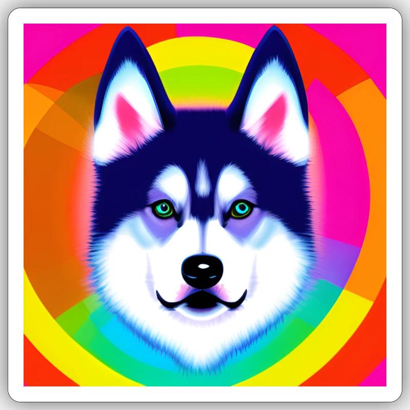 Conception de bande dessinée Cute Rainbow Husky - Sticker taille S (10 x 10 cm) - blanc mat