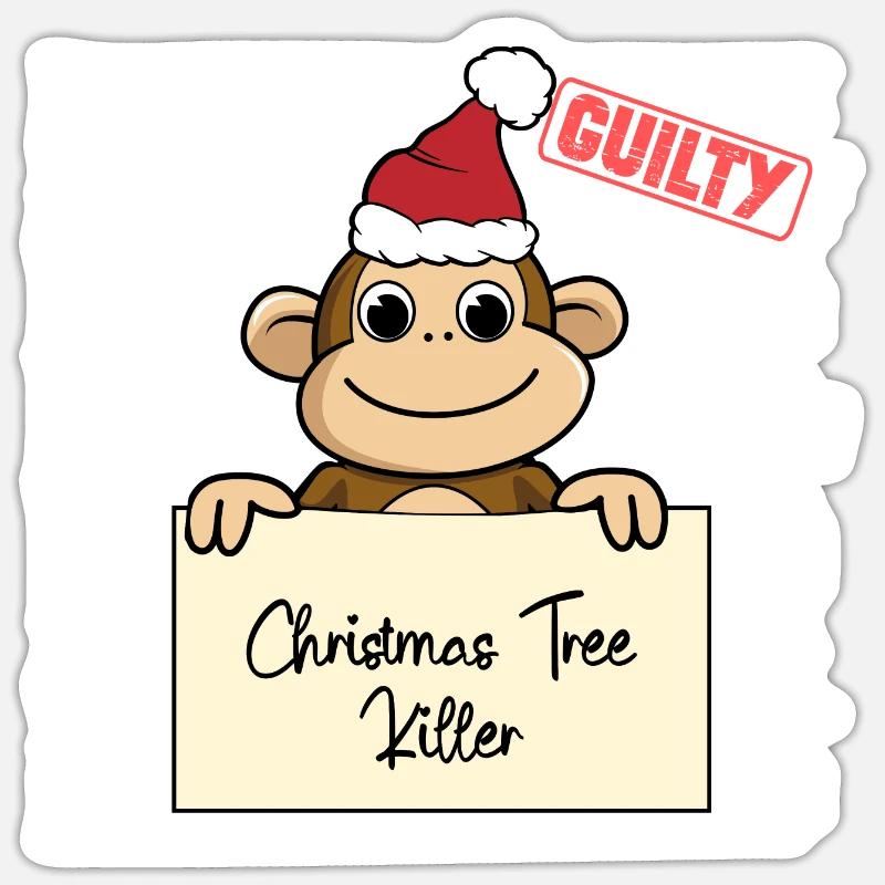 Weihnachtsbaum Umschubser Affe - Sticker Größe S (10 x 10 cm) - Mattweiß