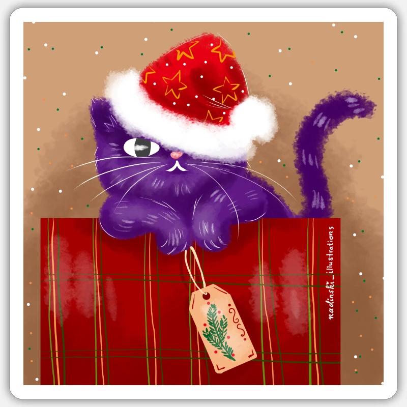 Weihnachtskatze - Sticker Größe S (10 x 10 cm) - Mattweiß
