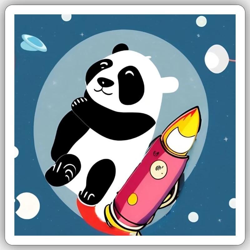 Panda space with rocket - Sticker size S (10 x 10 cm) - white matte