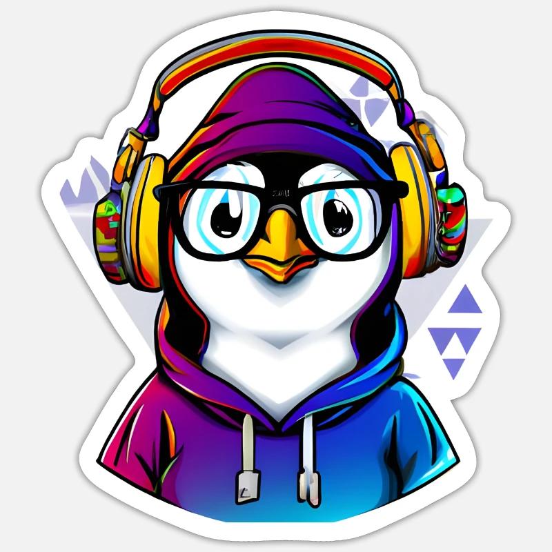 Nerd Pinguin mit Pullover Sticker Größe S (10 x 10 cm)