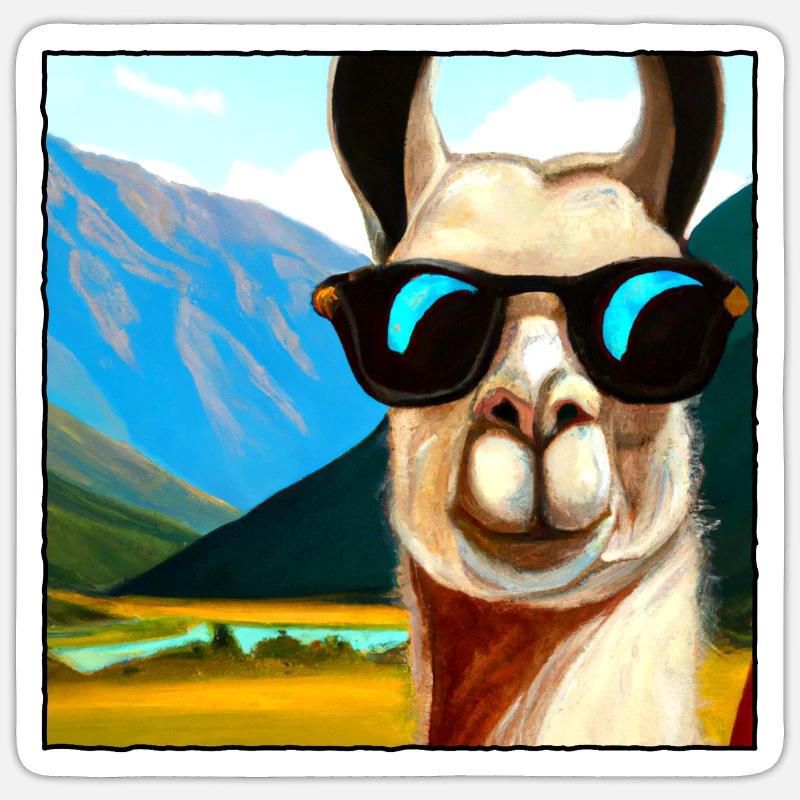 Lama Portrait Geschenk - Sticker Größe S (10 x 10 cm) - Mattweiß