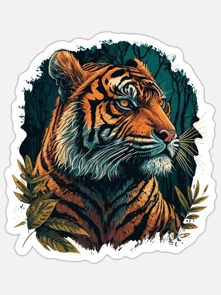Tiger in Afrika - Sticker Größe S (10 x 10 cm) - Mattweiß