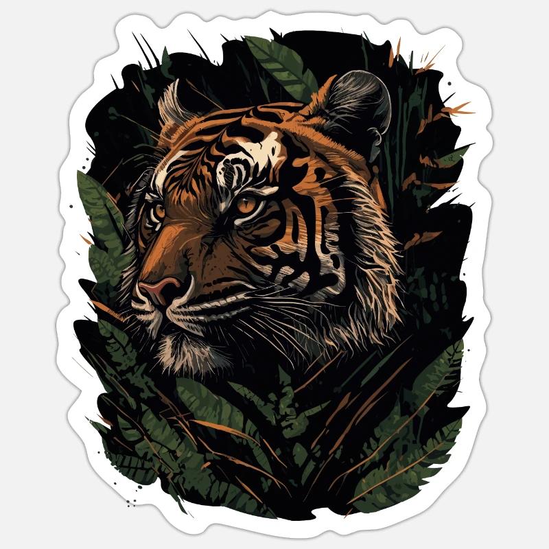Tigre tapi dans la jungle Sticker taille S (10 x 10 cm)