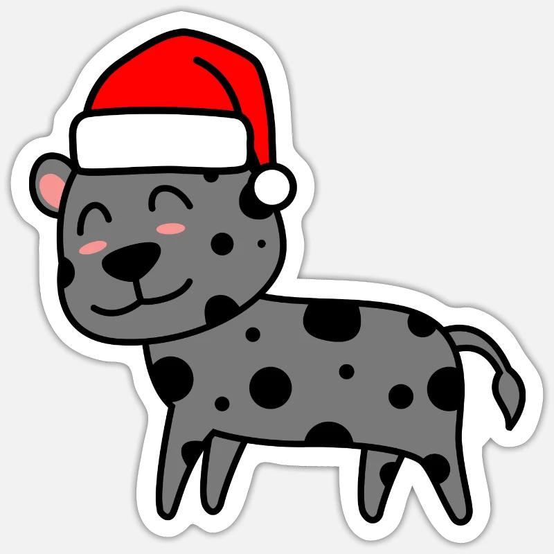Leopard Comic Noël Noël - Sticker taille S (10 x 10 cm) - blanc mat