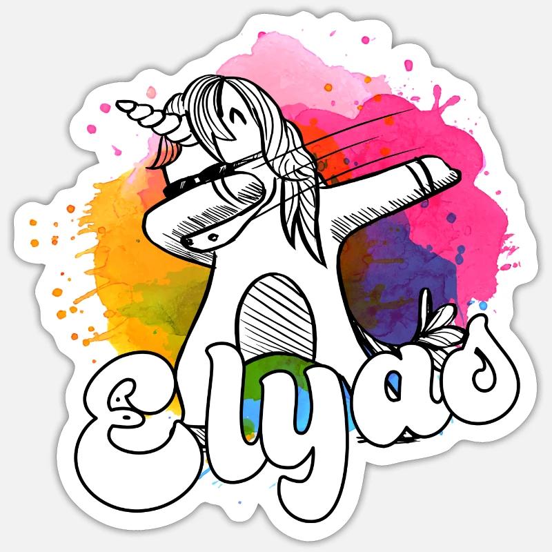 ELYAS - Beau nom de garçon avec licorne cool - Sticker taille S (10 x 10 cm) - blanc mat