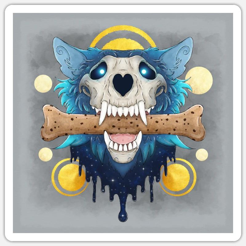 Hellhound Skull - Wolf Skull & Bone Cookie - Poster Sticker Größe S (10 x 10 cm)