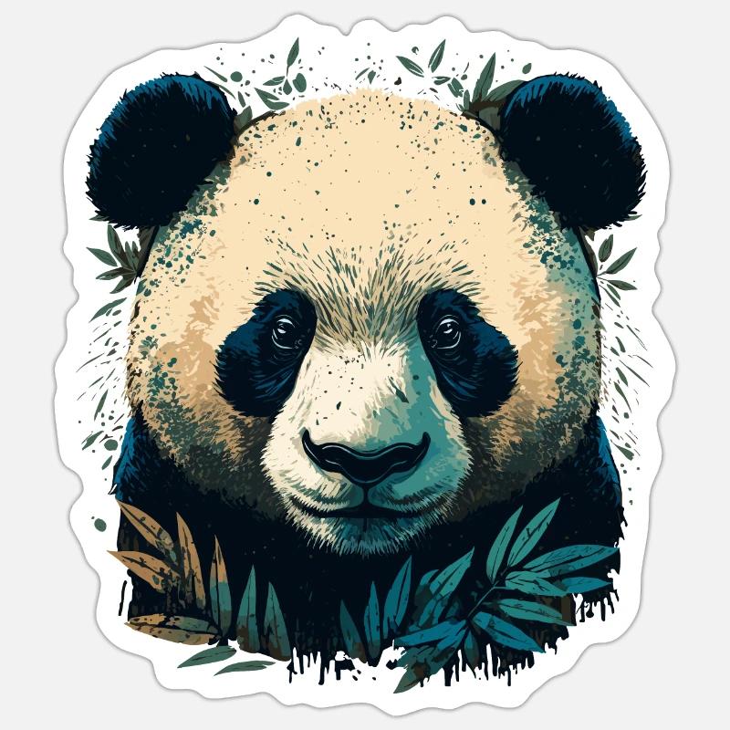 Panda mit Bambusleaths - Sticker Größe S (10 x 10 cm) - Mattweiß