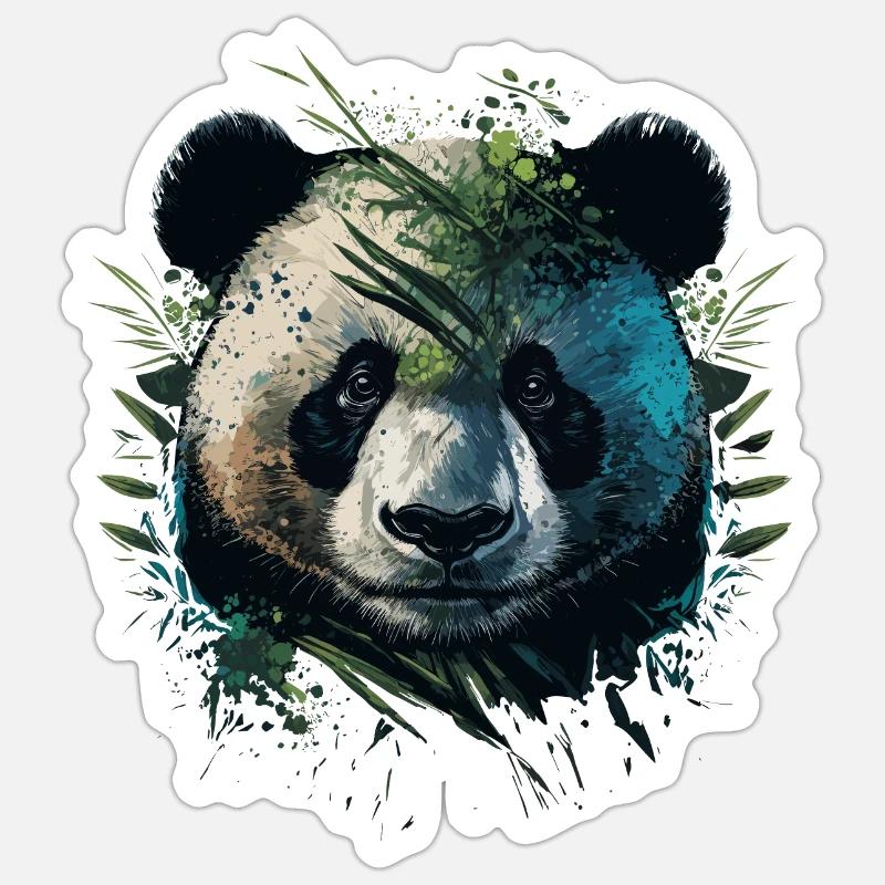 Panda versteckt sich hinter Leaths - Sticker Größe S (10 x 10 cm) - Mattweiß