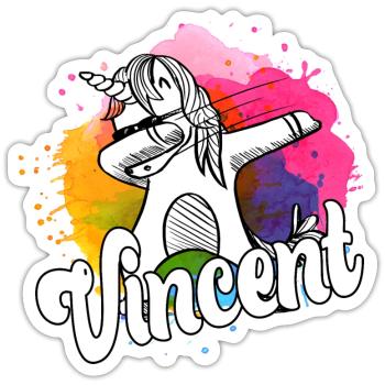 VINCENT - Beautiful Boy Name with Cool Unicorn - Sticker size S (10 x 10 cm) - white matte - Front