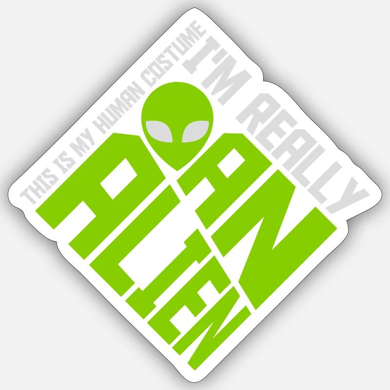 Citation extraterrestre de costume humain - Sticker taille S (10 x 10 cm) - blanc mat