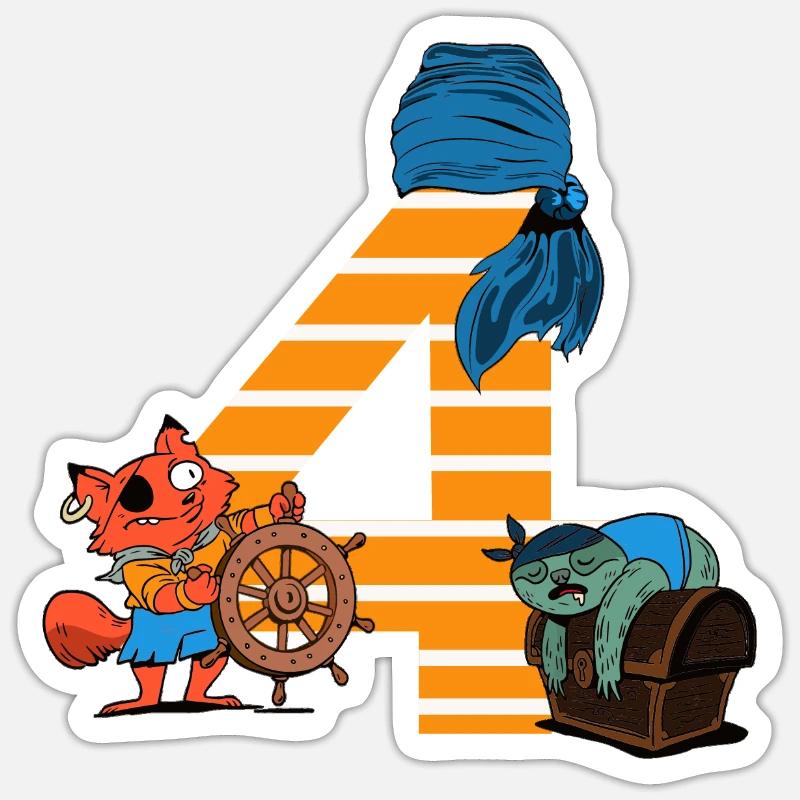 Pirat 4 Jahre Geburtstagsshirt Geschenkidee - Sticker Größe S (10 x 10 cm) - Mattweiß