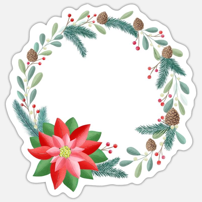 Weihnachtskranz personalisierbar mit deinem Text Sticker Größe S (10 x 10 cm)