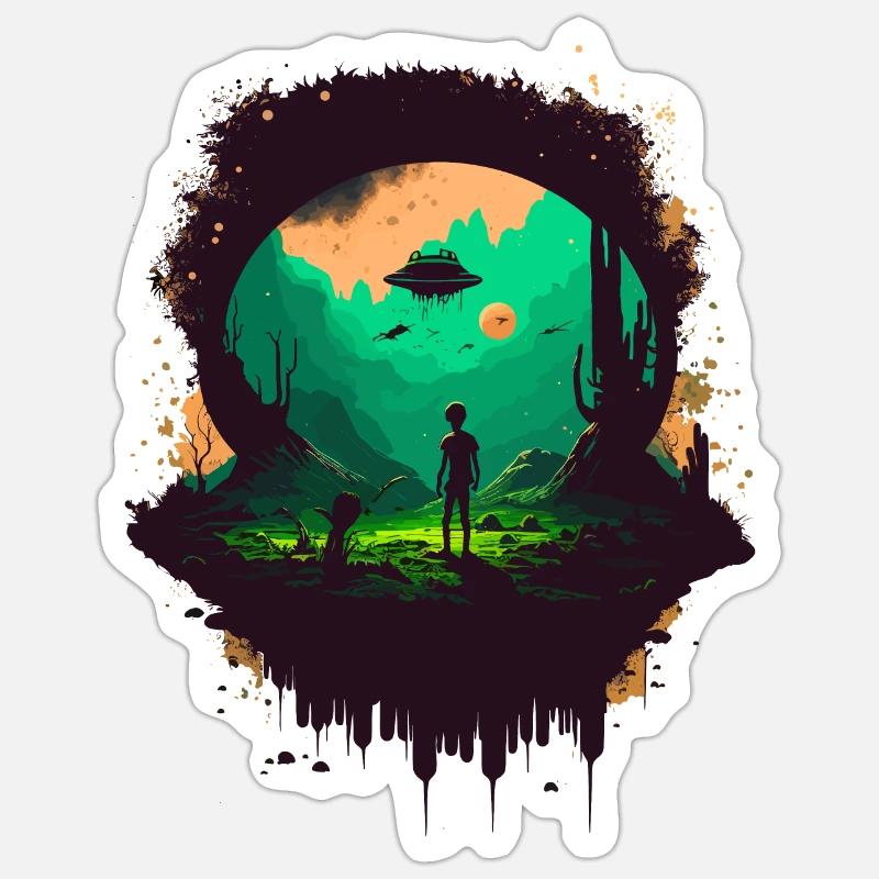 alien peace - Sticker size S (10 x 10 cm) - white matte