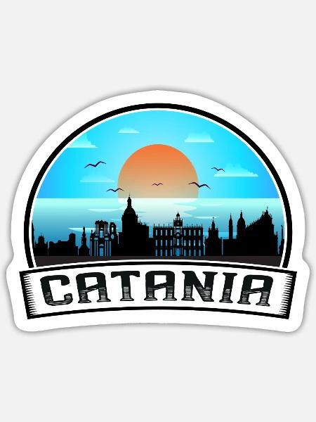 Catania Italien Skyline Vintage Sonnenuntergang Reise Souven - Sticker Größe S (10 x 10 cm) - Mattweiß