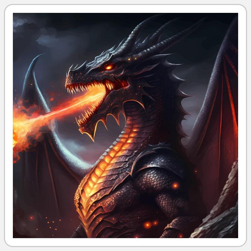 Dunkle Fantasie feuerspeiender Drache Version 2 Sticker Größe S (10 x 10 cm)