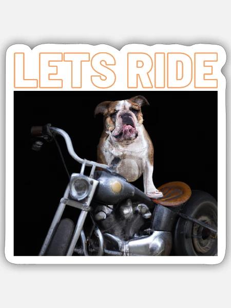 Bulldogge auf Chopper Bike. Custombike mit Hund - Sticker Größe S (10 x 10 cm) - Mattweiß